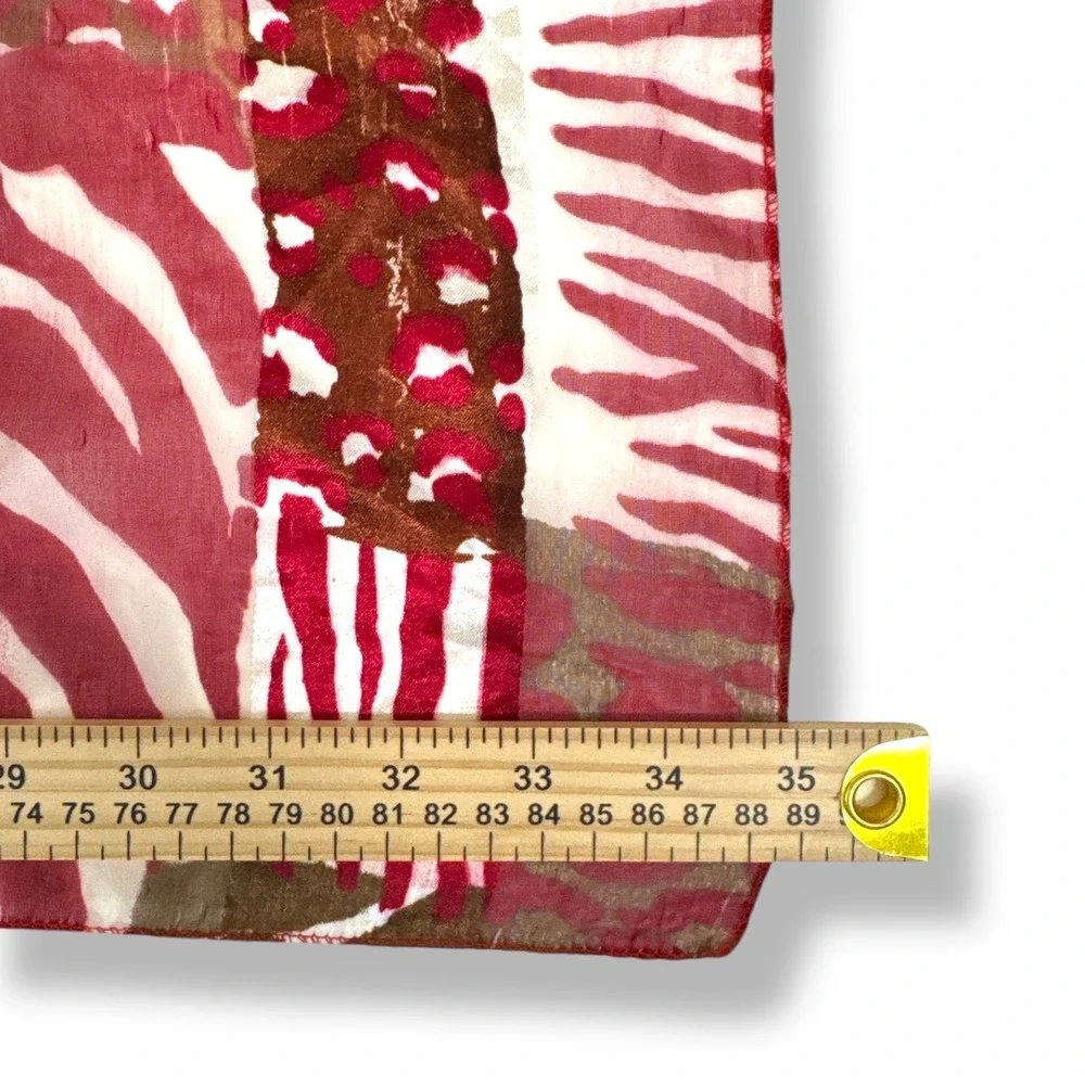 Camouflage Animal Print Patchwork Square Scarf Burgundy Brown Metallic Sheer 35